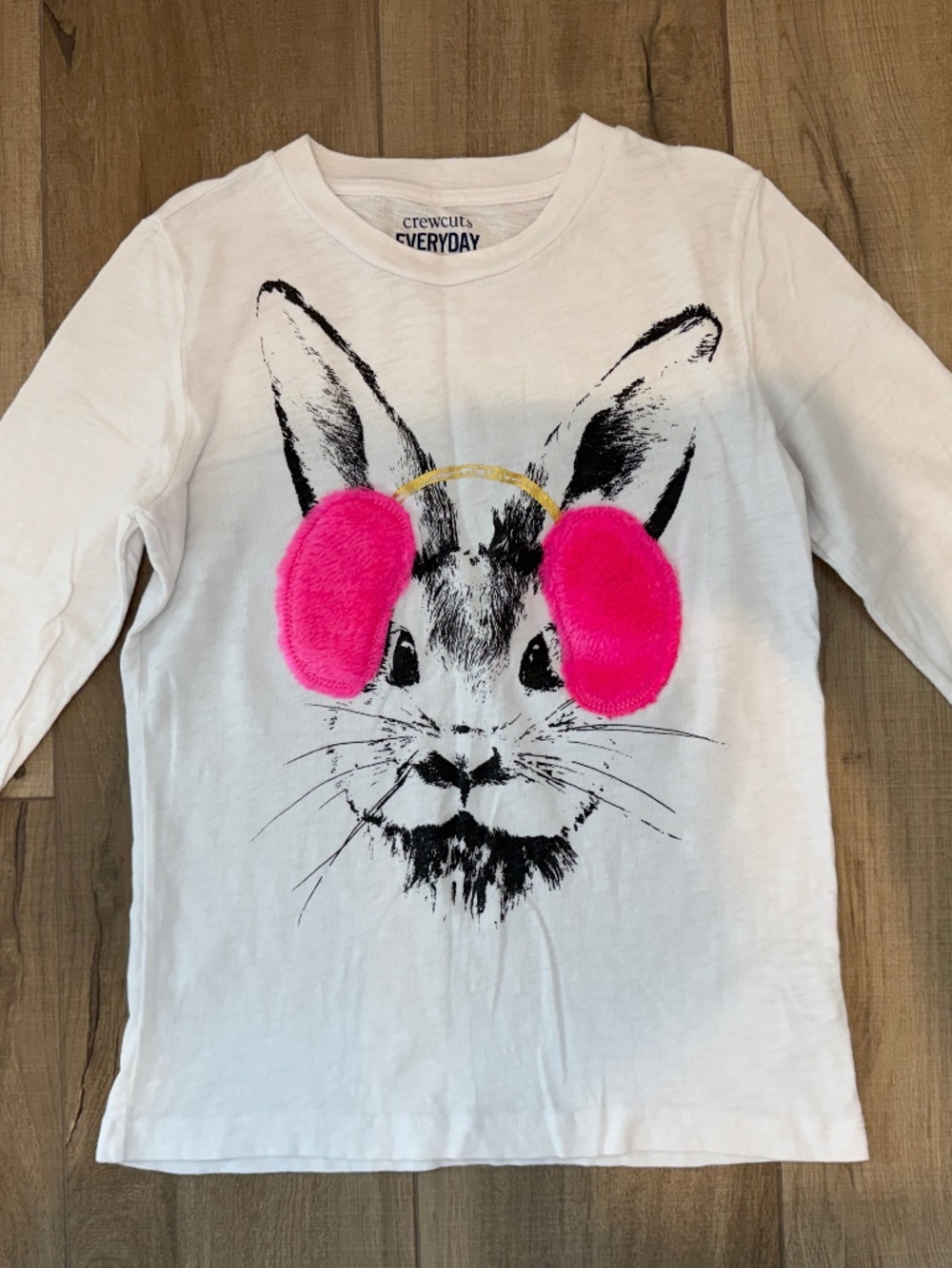 J.Crew Crewcuts Girls Bunny Fuzzy Earmuffs Long Sleeve T-Shirt Size 10